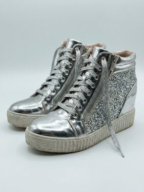 Forever Link Silver Glitter High-Top Wedge Sneakers